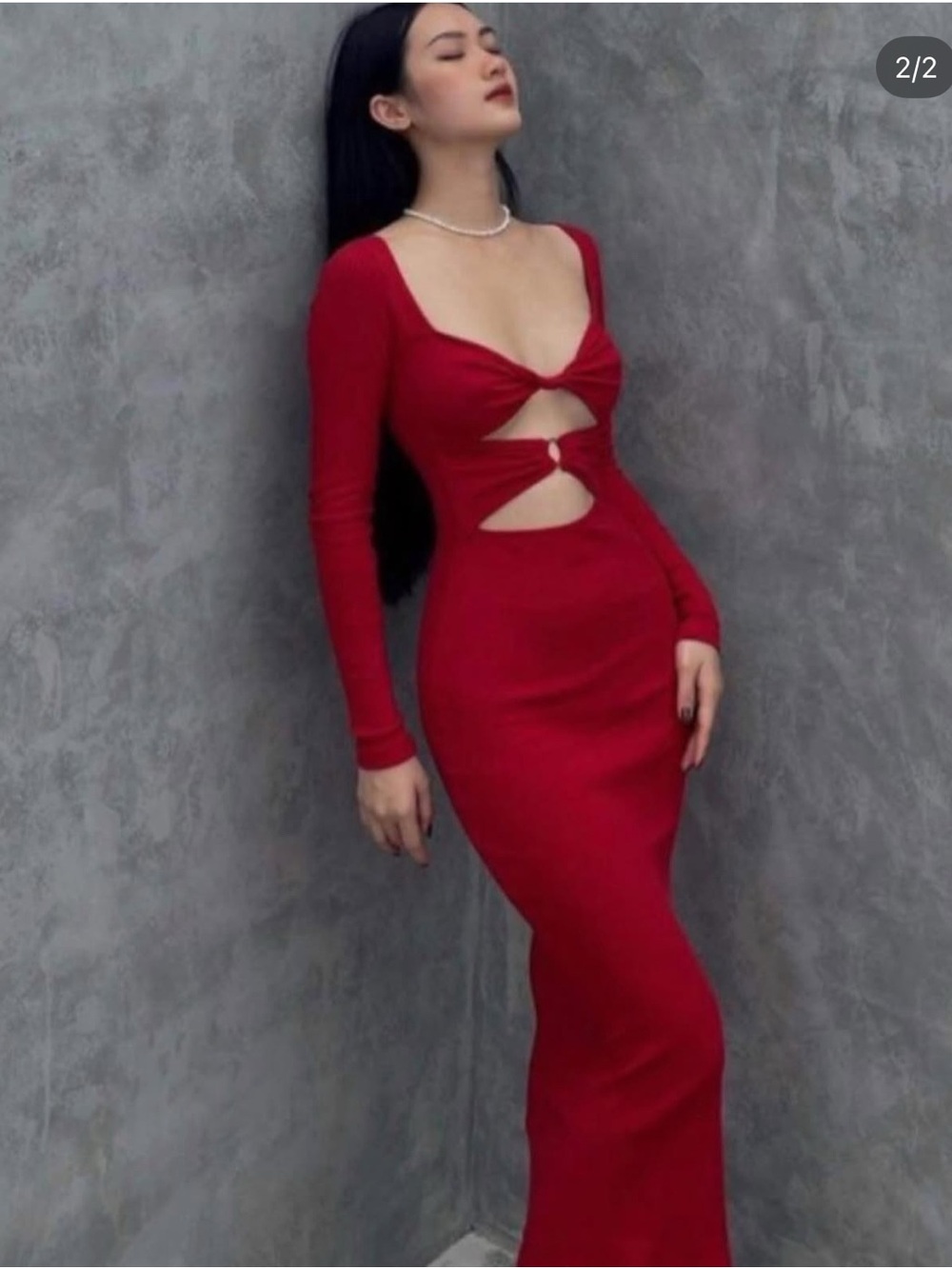 Women’s Red Cutout Long Sleeve Bodycon Dress